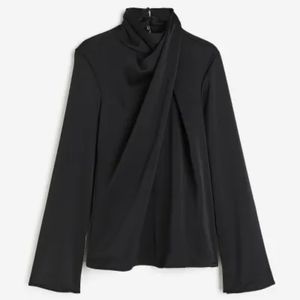 Draped Satin Blouse in Black